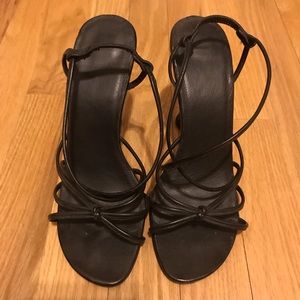 Sexy black leather strappy heels